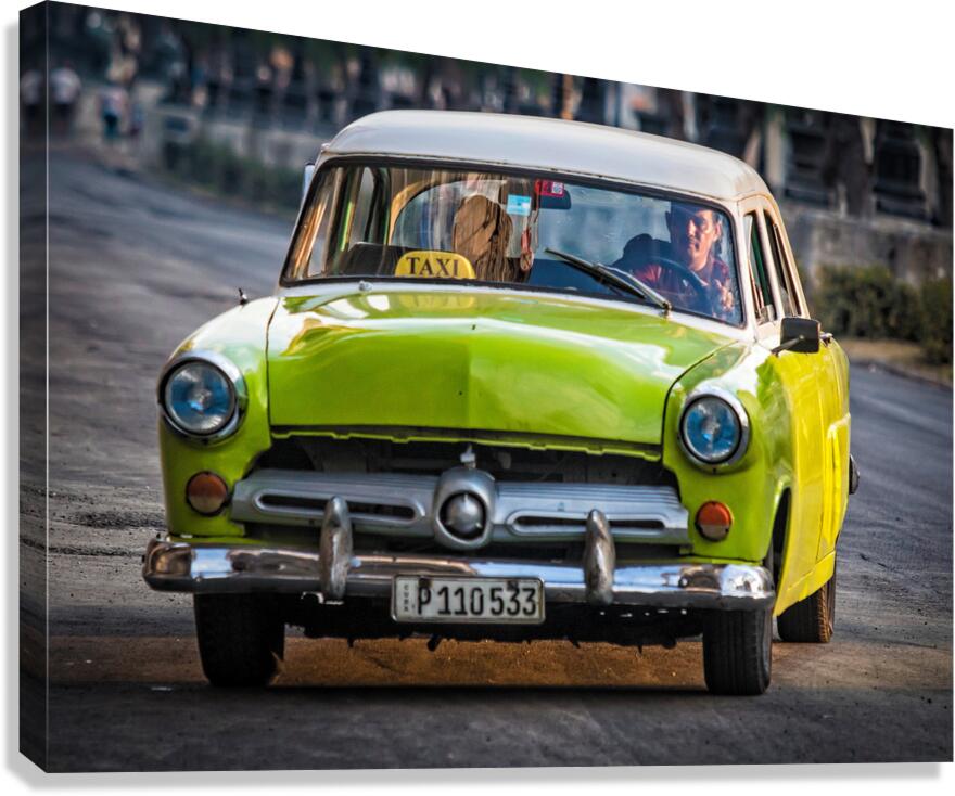 Lime-Green Vintage Taxi Canvas Print
