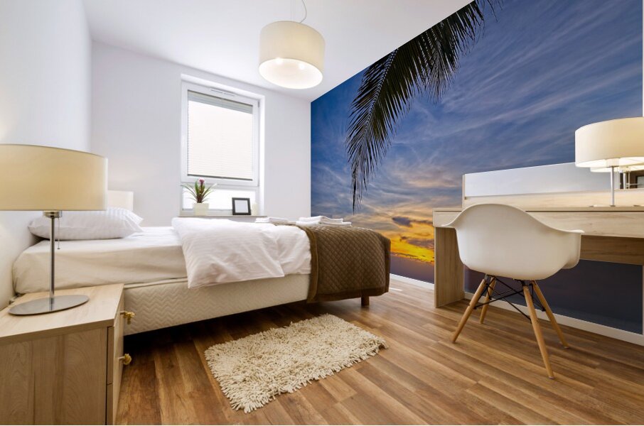 Palm-Framed Sunset Mural print