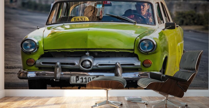 Lime-Green Vintage Taxi Wall Murals