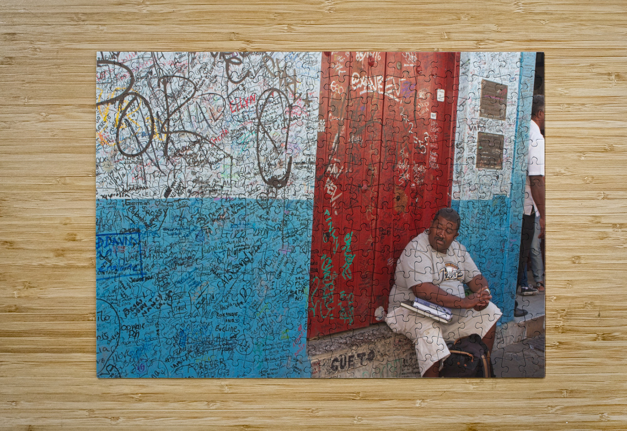 Graffiti-Covered Wall with Seated Man Chirag Pandya Puzzle printing