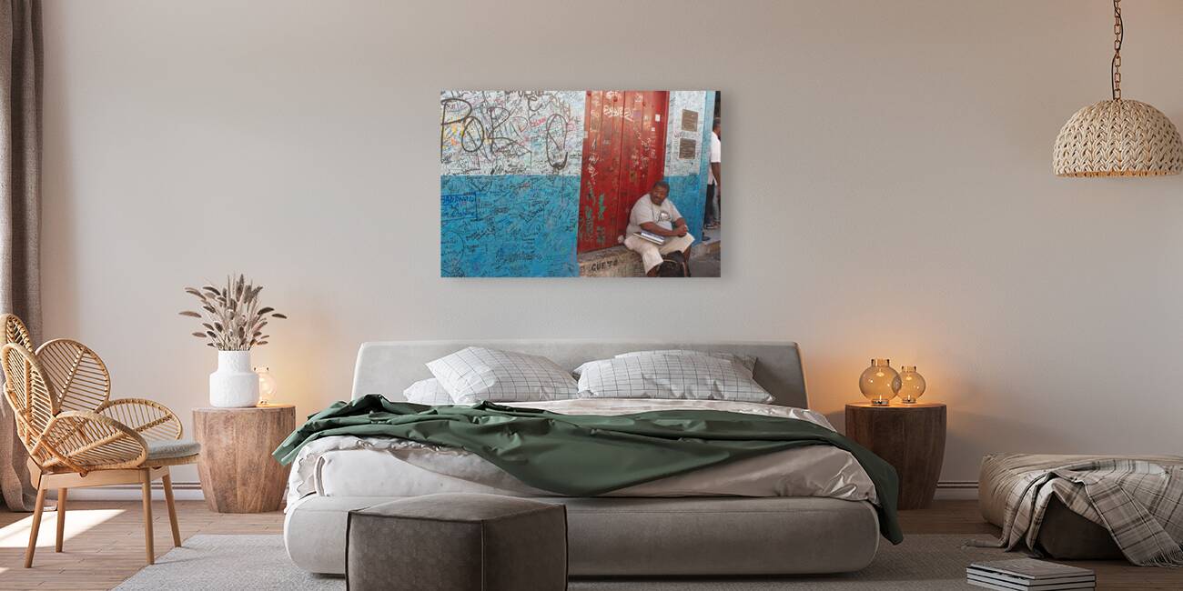 Graffiti-Covered Wall with Seated Man Reproduction